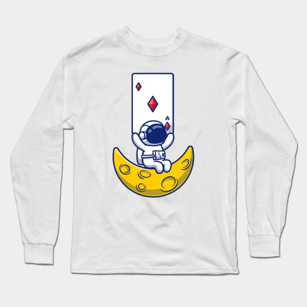 Cute Astronaut Holding Diamond Card On Moon Long Sleeve T-Shirt by Catalyst Labs